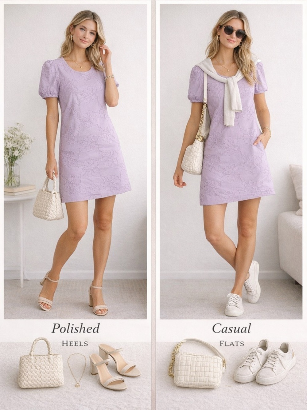 J. Crew Lavender Lace Puff-Sleeve Mini Dress